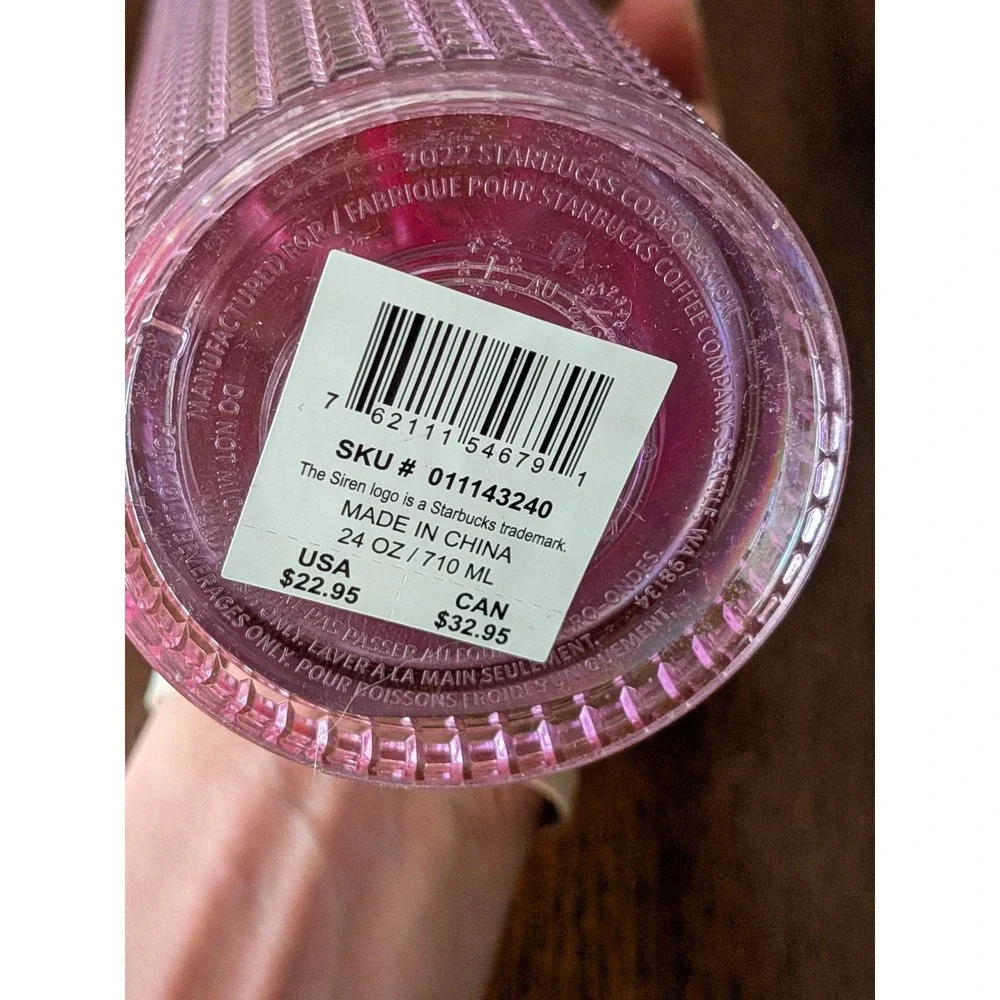 Starbucks 2023 Grid Bubblegum Gradient Pink Silver Iridescent Tumbler Cup 24 oz‎